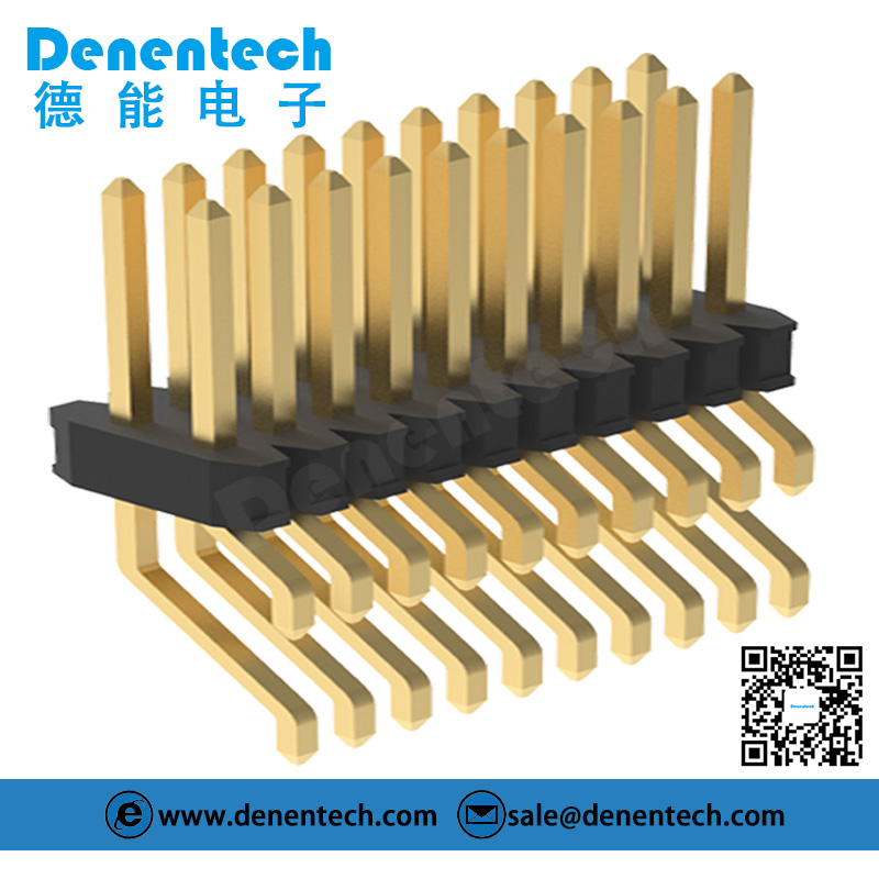 Denentech定制0.80mm双排单塑卧式SMD带侧柱排针连接器